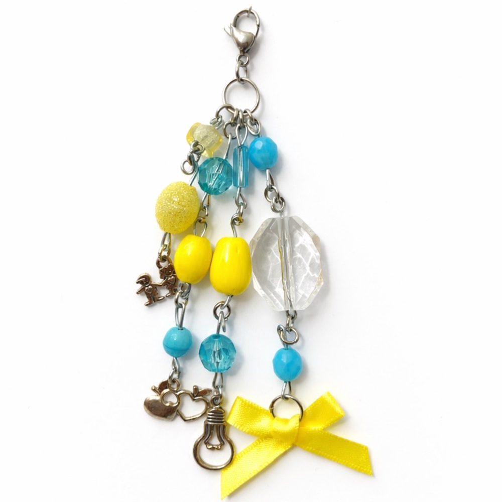 Teacher Beaded Charm Keychain Bag Charm - Apple Heart Lightbulb